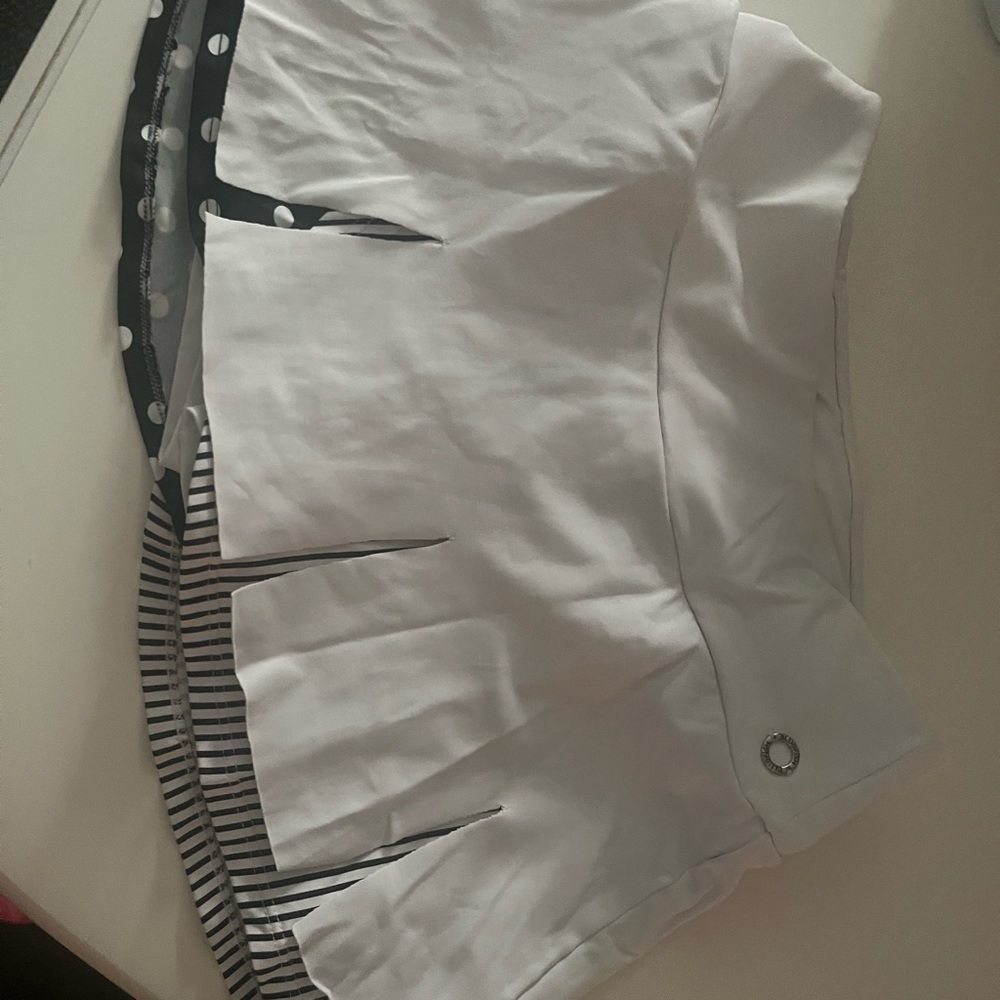 Blue Fish White Skort with Black-Striped and Polka Dot Lining